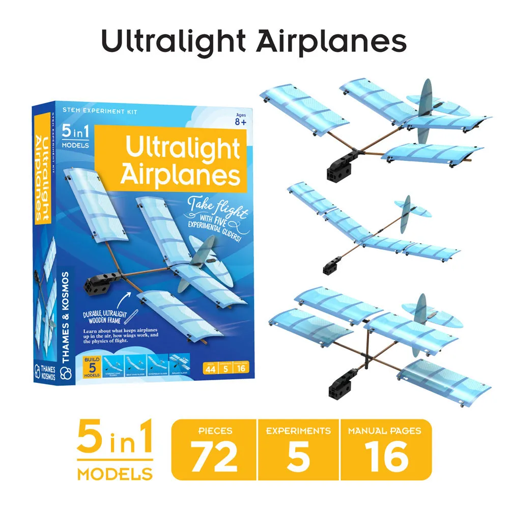 Fun & Educational Engineering 3-Pack. Ultralight Airplanes, Rubber Band Racers, and Solar-Powered Rovers