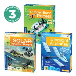 Fun & Educational Engineering 3-Pack. Ultralight Airplanes, Rubber Band Racers, and Solar-Powered Rovers
