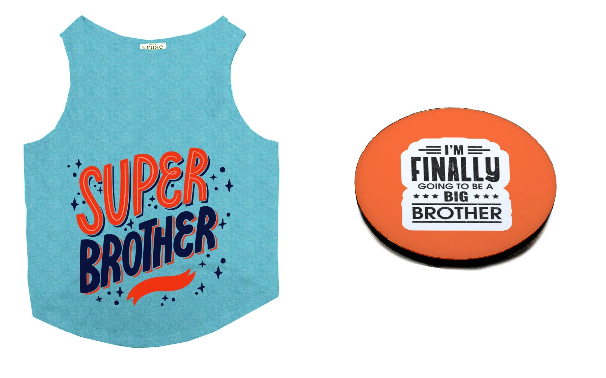 Set Of Dog Tee with Rakhi "Super Brother & Family Favorite" Printed Vest & Fridge Magnet Rakhi Gift For Bro/Boys Dogs